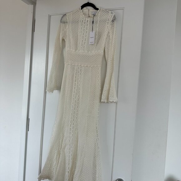 NWT Reiss Aspen Heavy Lace Midi Dress Sz 8 in White Bell Sleeves Cut-out Back - Picture 5 of 12